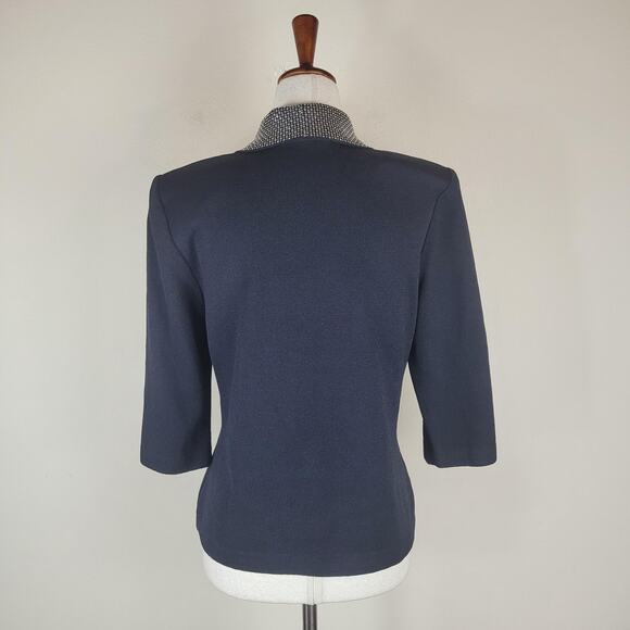 St John Evening Sweater 4 Black Embellished Santana Knit Blouse Top Rhinestones - Picture 4 of 10